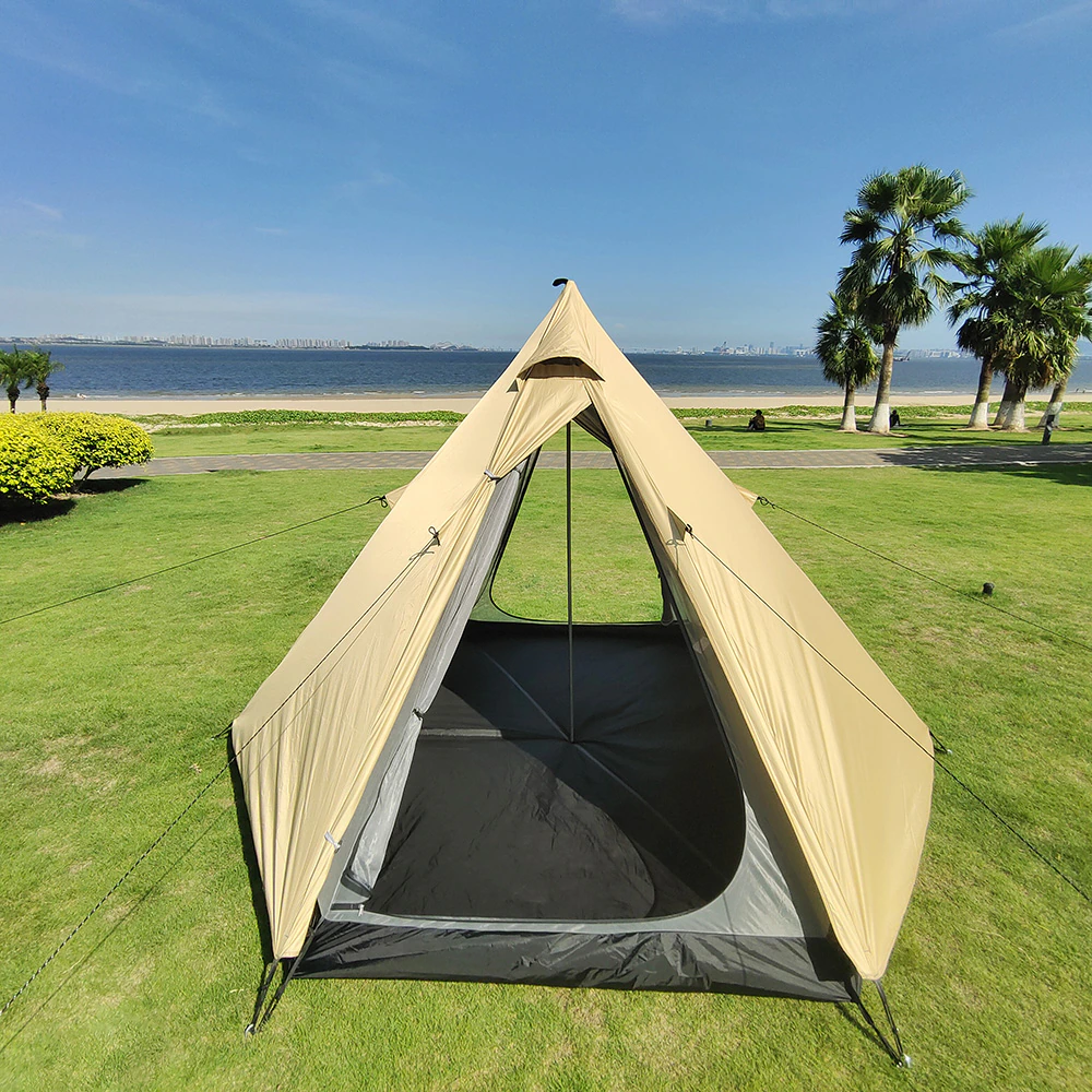 Cheap Goat Tents Ultralight Pyramid 4 Person Camping Tent Travel Family Tourist 4x Double Layer Outdoor Hiking Large Teepee Backpacking tents   